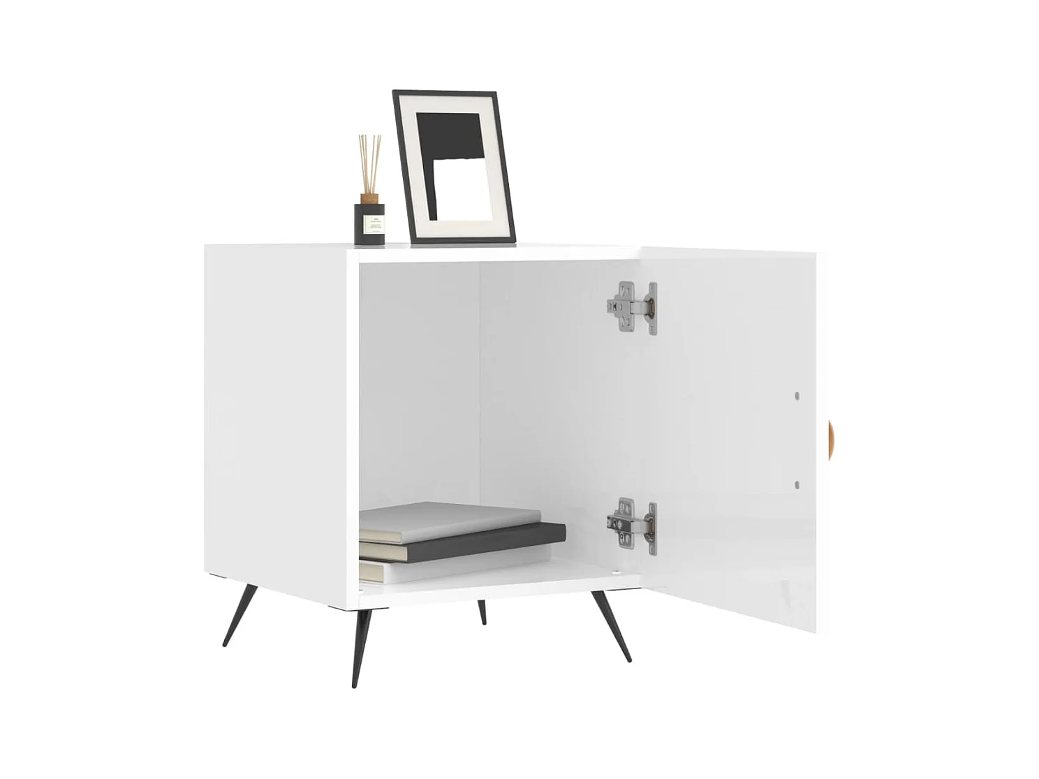 Tables de chevet lot de 2 avec rangement blanc brillant 40x40x50 cm