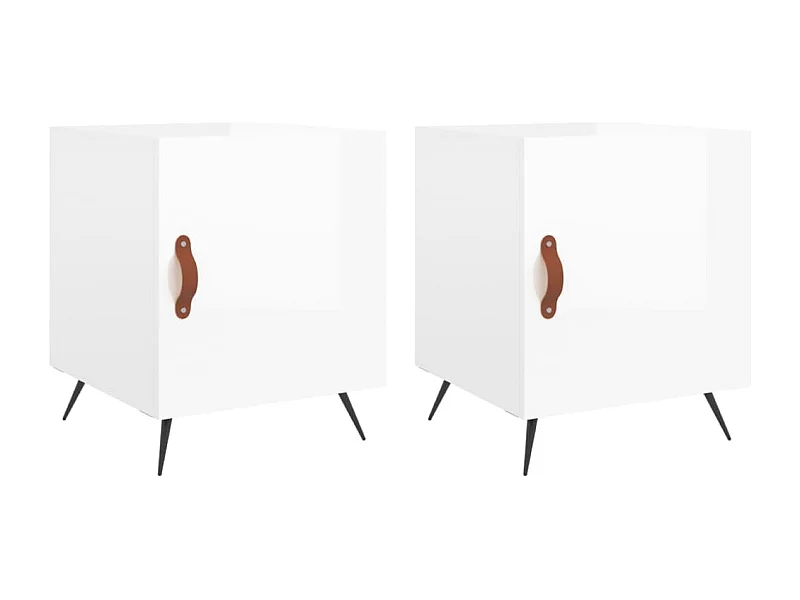 Tables de chevet lot de 2 avec rangement blanc brillant 40x40x50 cm