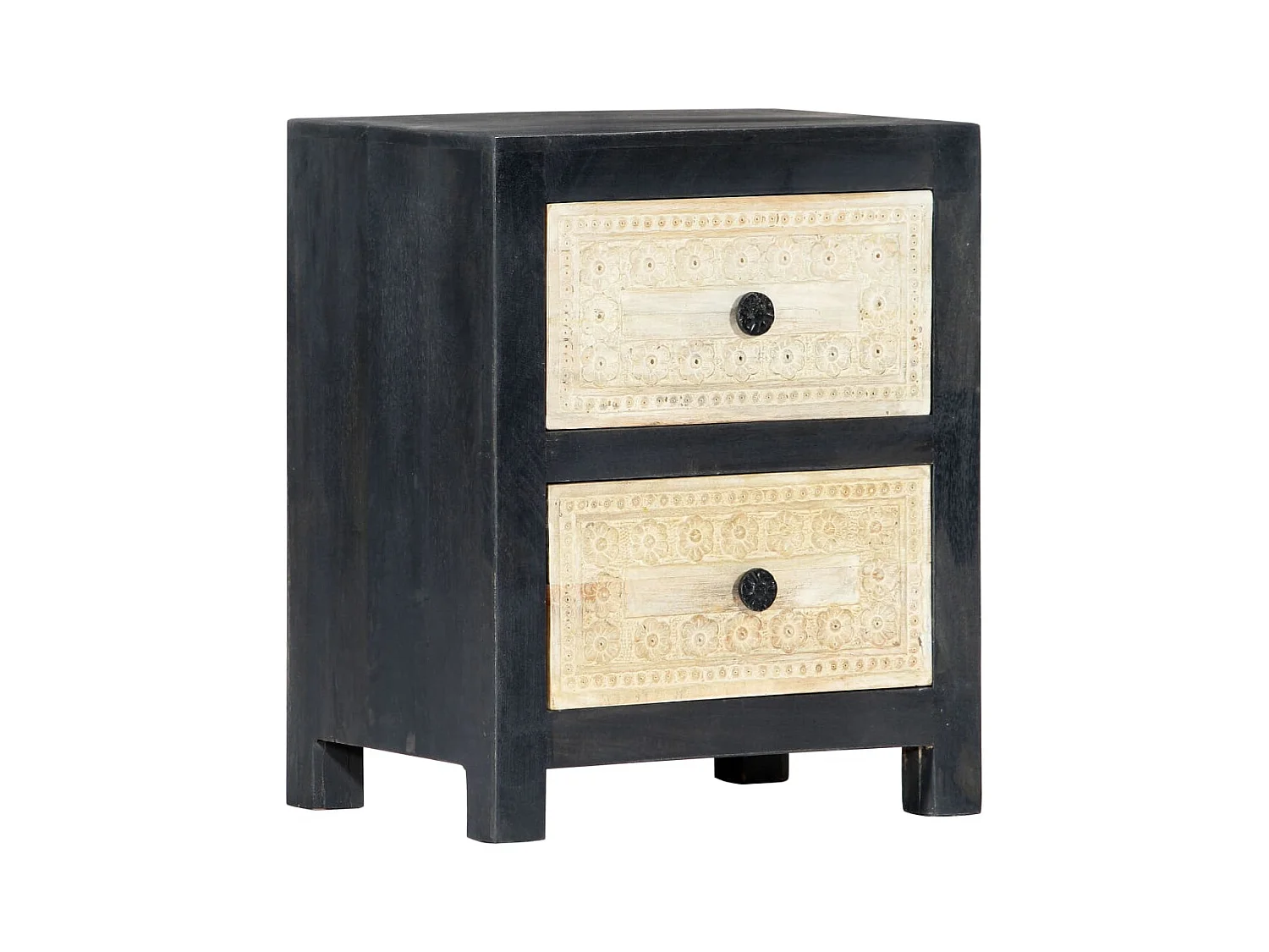 Mesita de noche | Mesilla de noche tallada madera maciza de mango gris 40x30x50 cm