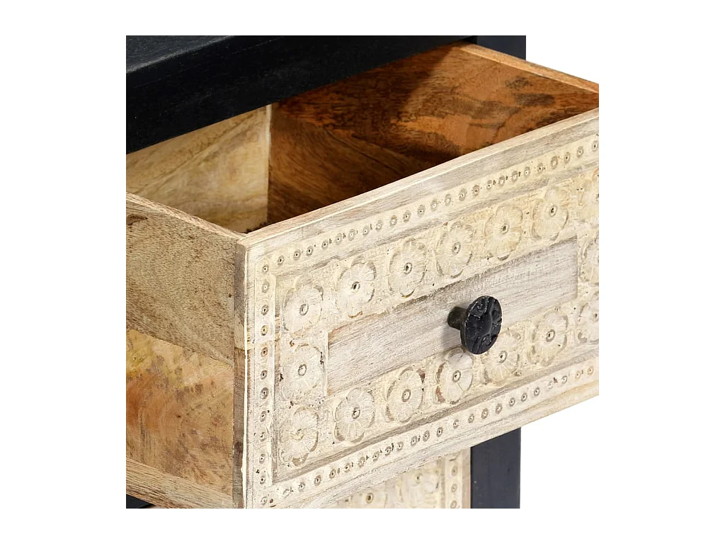 Mesita de noche | Mesilla de noche tallada madera maciza de mango gris 40x30x50 cm