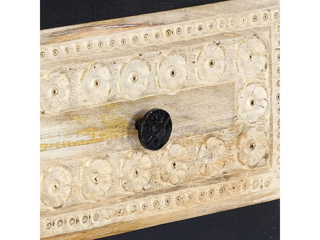 Mesita de noche | Mesilla de noche tallada madera maciza de mango gris 40x30x50 cm