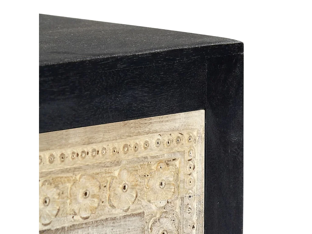 Mesita de noche | Mesilla de noche tallada madera maciza de mango gris 40x30x50 cm