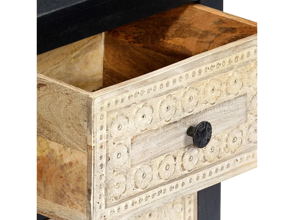 Nachttisch-Beistelltisch Handgeschnitzt Grau 40x30x50 cm Massivholz Mango SHL6981