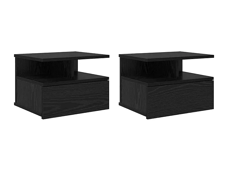 Mesita de noche | Mesa auxiliar Flotante con cajón 2 uds. Roble negro 40x31x27 cm