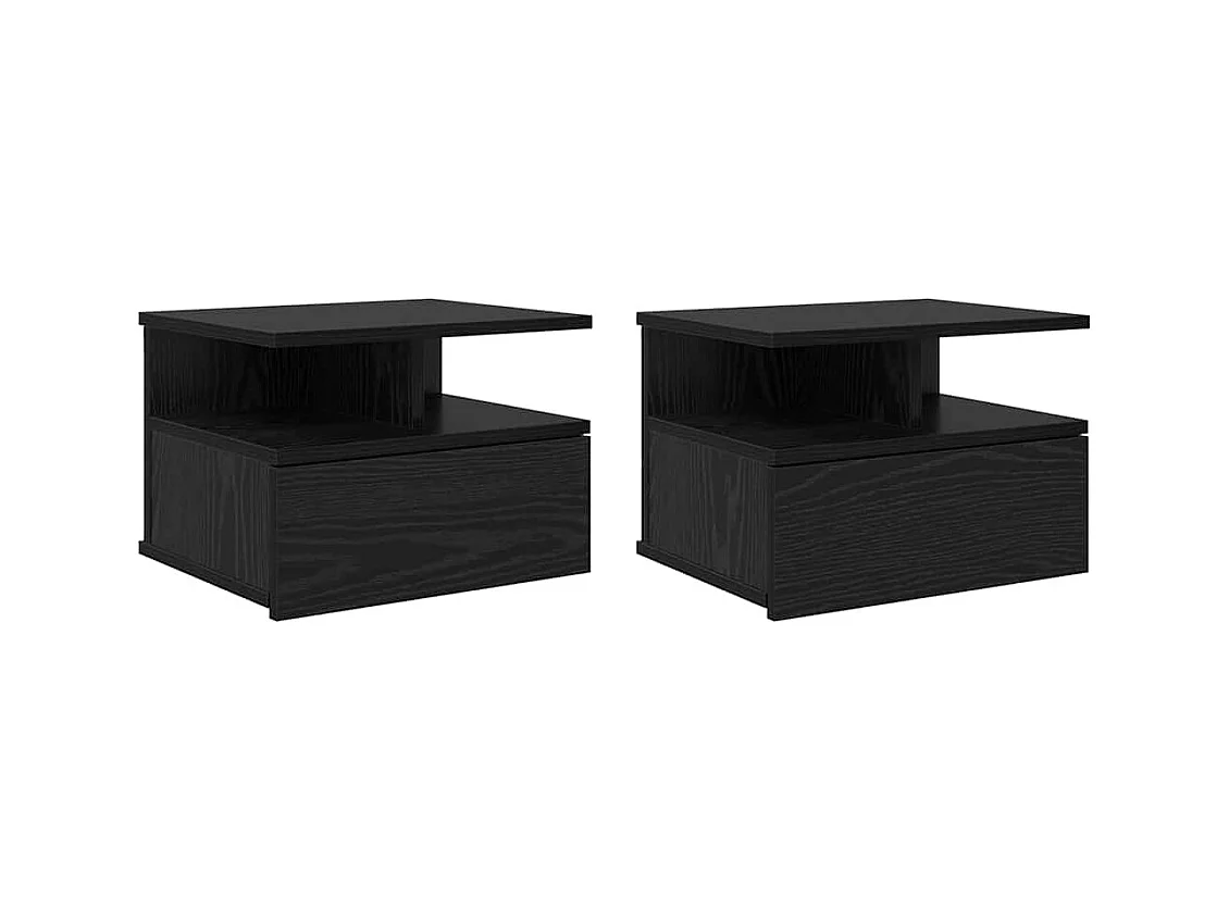 Mesita de noche | Mesa auxiliar Flotante con cajón 2 uds. Roble negro 40x31x27 cm