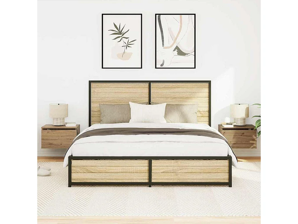 Nachtkastje | Wandkastje with 2 pcs artisanaal eikenkleurig 50 x 36 x 30 cm