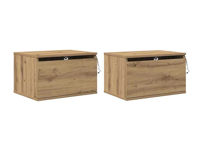 Lot de 2 Tables de chevet flottantes avec rangement chêne artisanal 50x36x30 cm