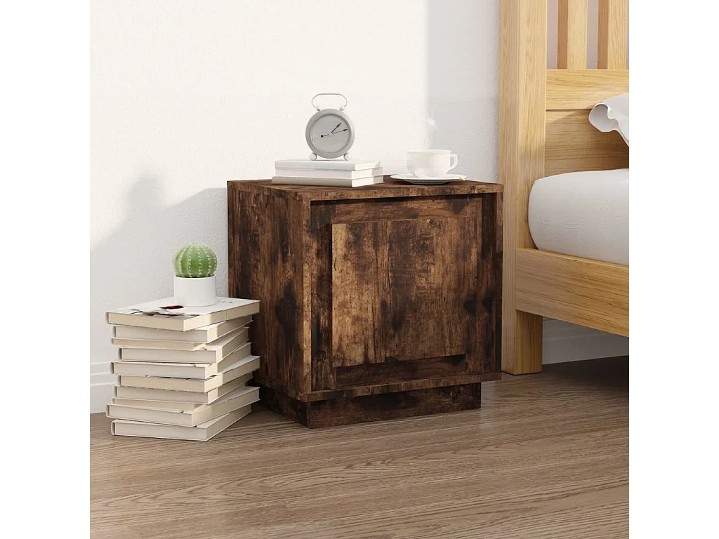 Nachttisch 2er Set-Beistelltisch-Nachttischkommode Räuchereiche 44x35x45 cm Holzwerkstoff SHL45732