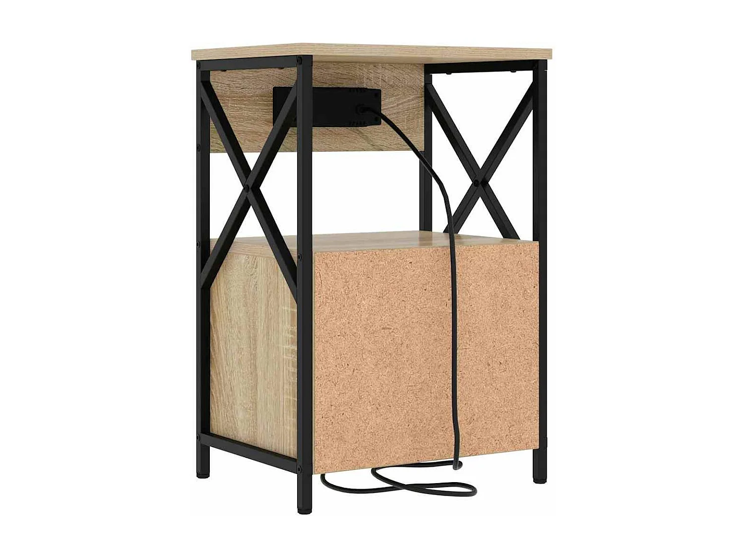 Mesita de Noche | Mesa auxiliar con Estación de Carga 2 uds. Roble Sonoma