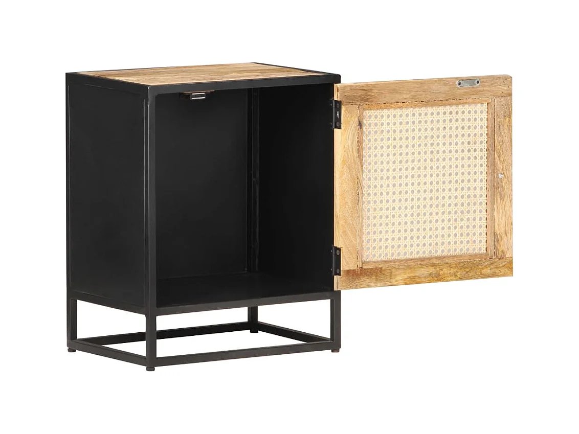 Mesita de noche | Mesilla de noche madera de mango rugosa caña natural 40x30x50cm