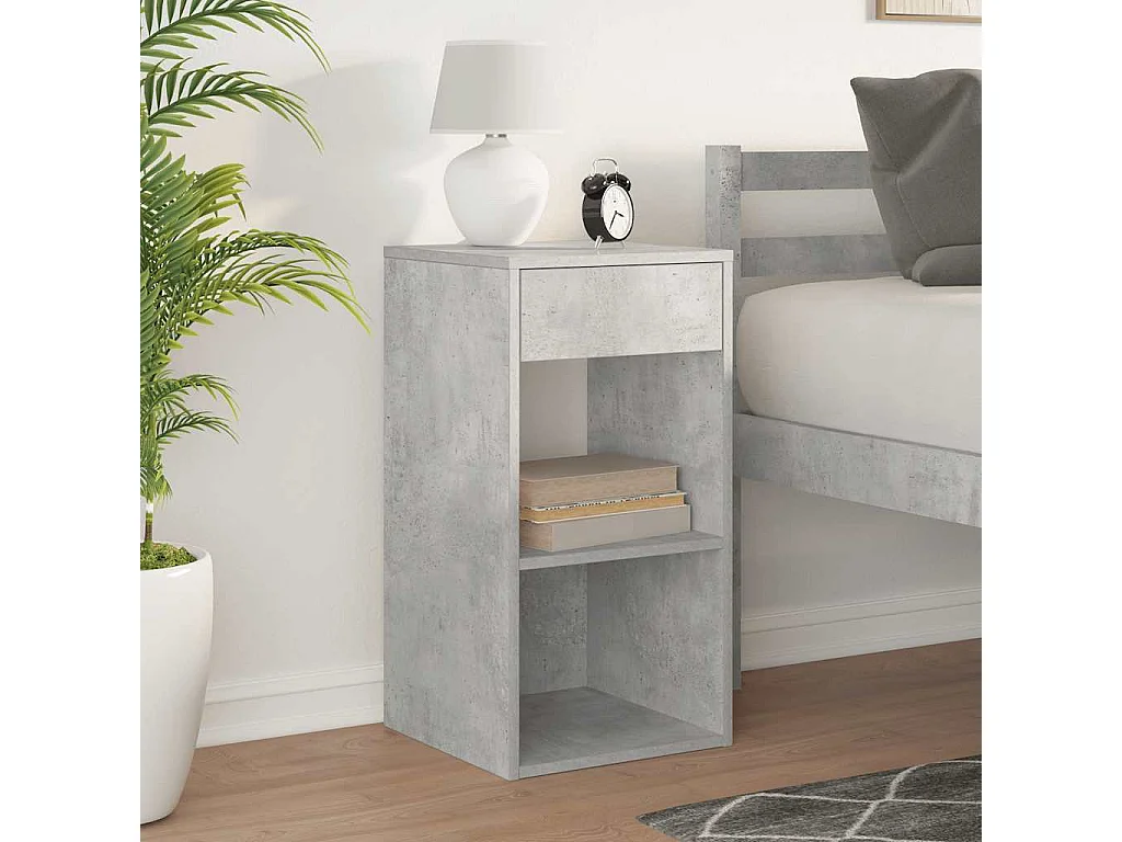 Table de chevet-Table d'appoint avec tiroir gris béton 35x34x66,5 cm