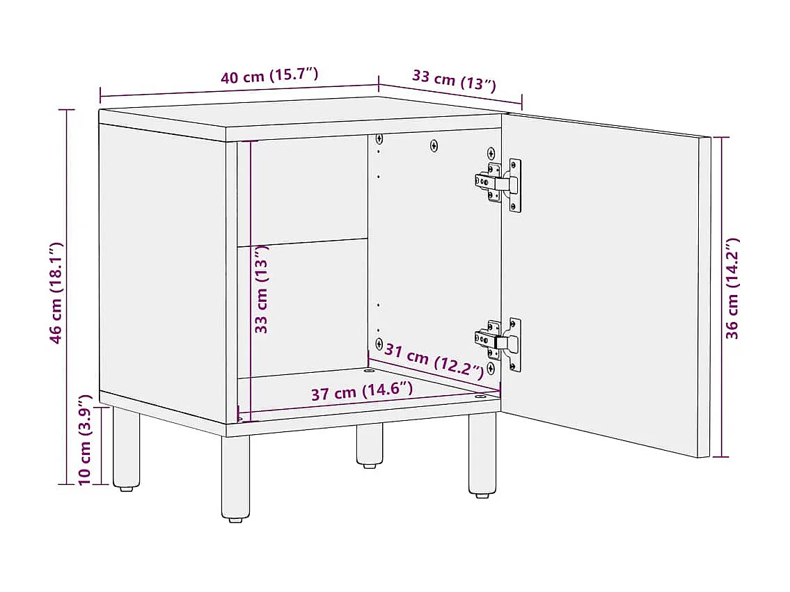 Nachttisch-Beistelltisch Braun 40x33x46 cm Massivholz Mango SHL65371