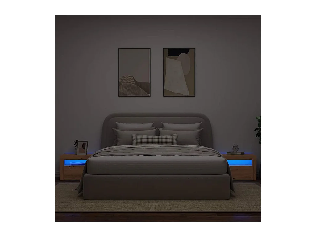 Mesitas de noche | Mesilla de noche luces LEDs 2 uds roble artesanal 60x35x40 cm
