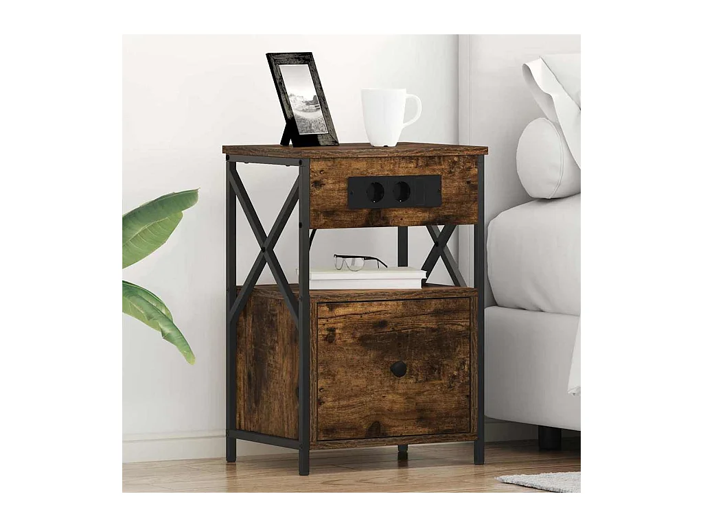 Mesita de Noche | Armario de Noche 2 uds con cajón Roble ahumado 40x31x60 cm