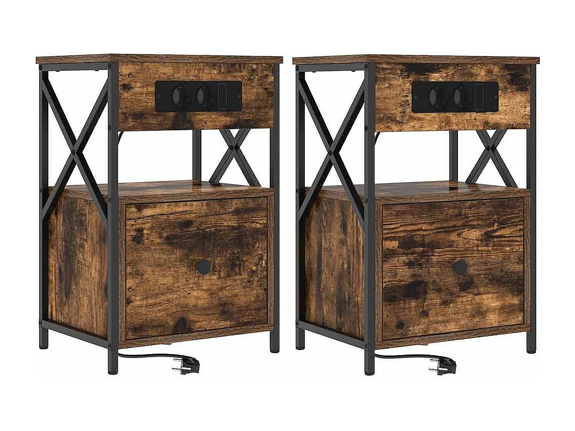 Comodini 2 pz | Tavolino da notte con cassetto Rovere fumé 40x31x60 cm SHL1329