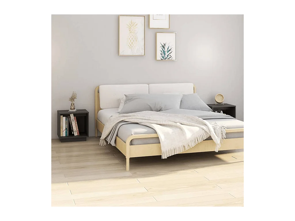 Mesitas de noche | Mesilla de noche 2 uds madera maciza de pino gris 40x30x40 cm