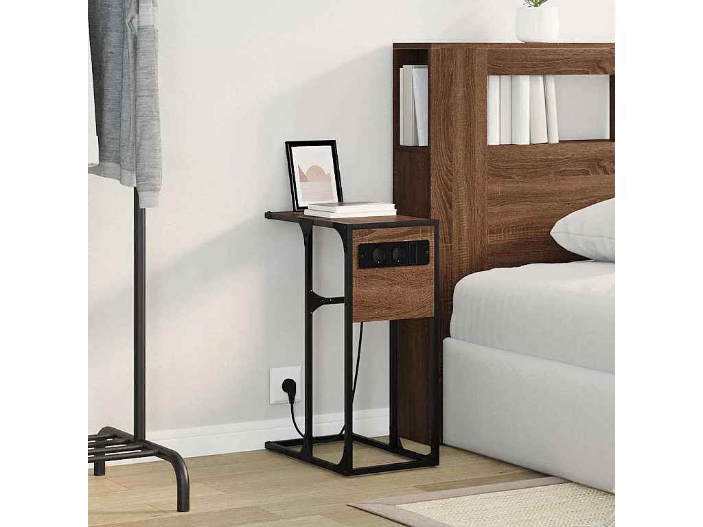 Mesa de Noche | Mesa auxiliar | Mesita de noche Marrón roble Madera contrachapada