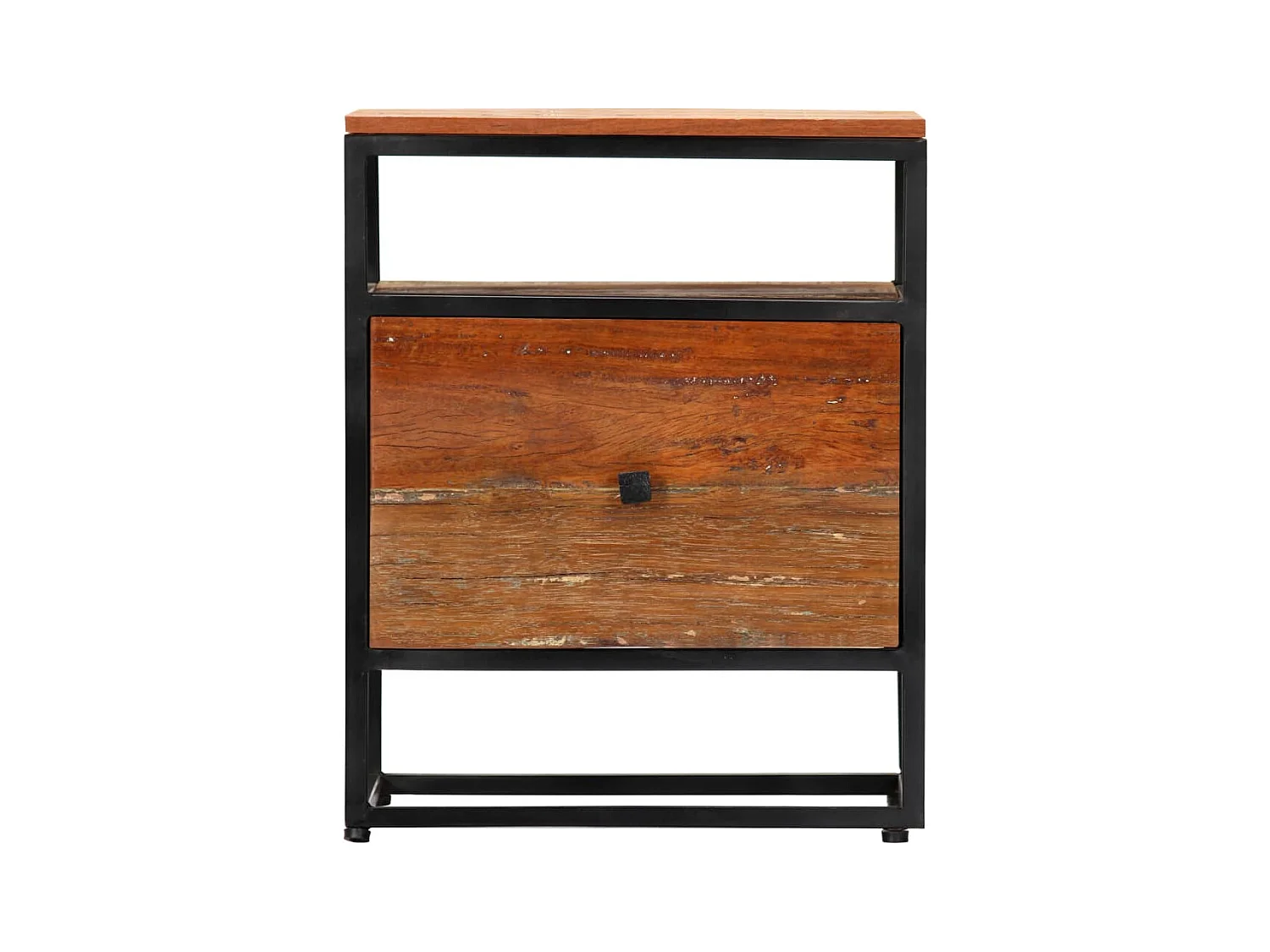 Mesita de noche | Mesilla de noche de madera maciza reciclada y acero 40x30x50 cm