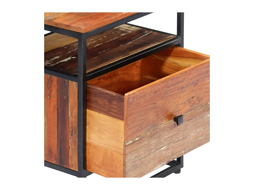 Mesita de noche | Mesilla de noche de madera maciza reciclada y acero 40x30x50 cm