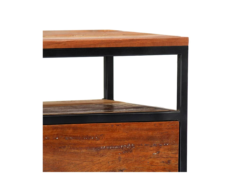 Mesita de noche | Mesilla de noche de madera maciza reciclada y acero 40x30x50 cm