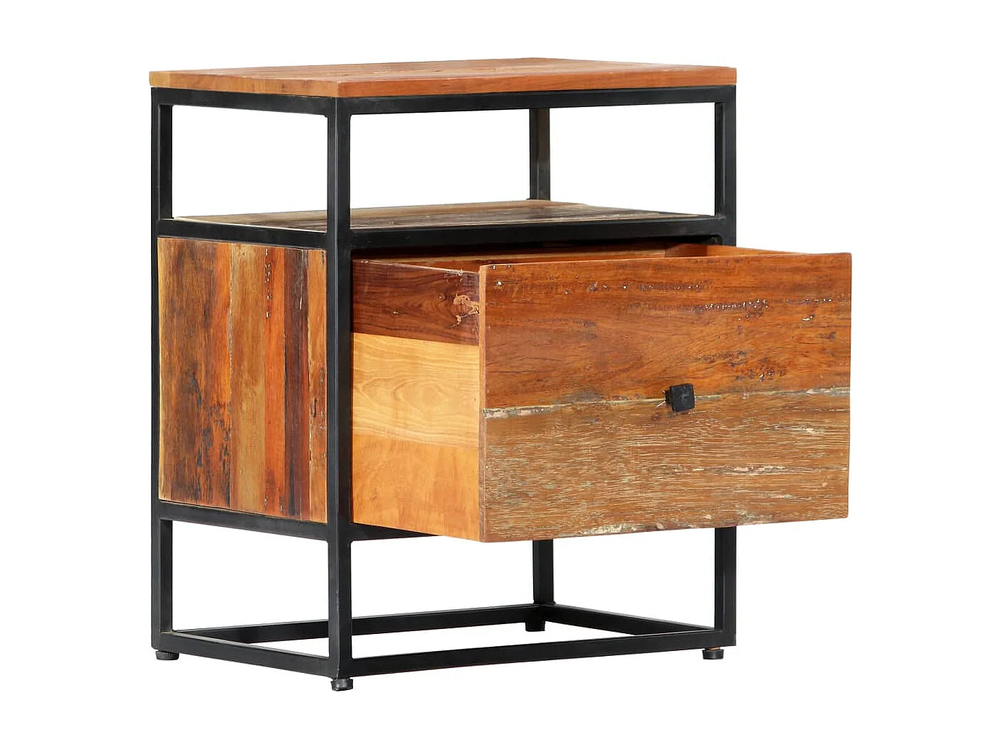 Nachttisch-Beistelltisch 40x30x50 cm Massives Altholz und Stahl SHL52004