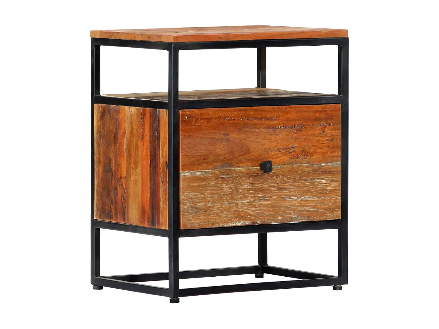 Nachttisch-Beistelltisch 40x30x50 cm Massives Altholz und Stahl SHL52004