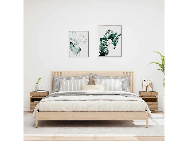 Mesitas de noche | Mesilla de noche con luces LED 2 uds roble artisan 40x39x48,5cm