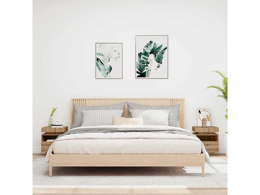 Mesitas de noche | Mesilla de noche con luces LED 2 uds roble artisan 40x39x48,5cm