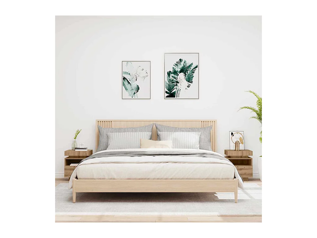 Mesitas de noche | Mesilla de noche con luces LED 2 uds roble artisan 40x39x48,5cm