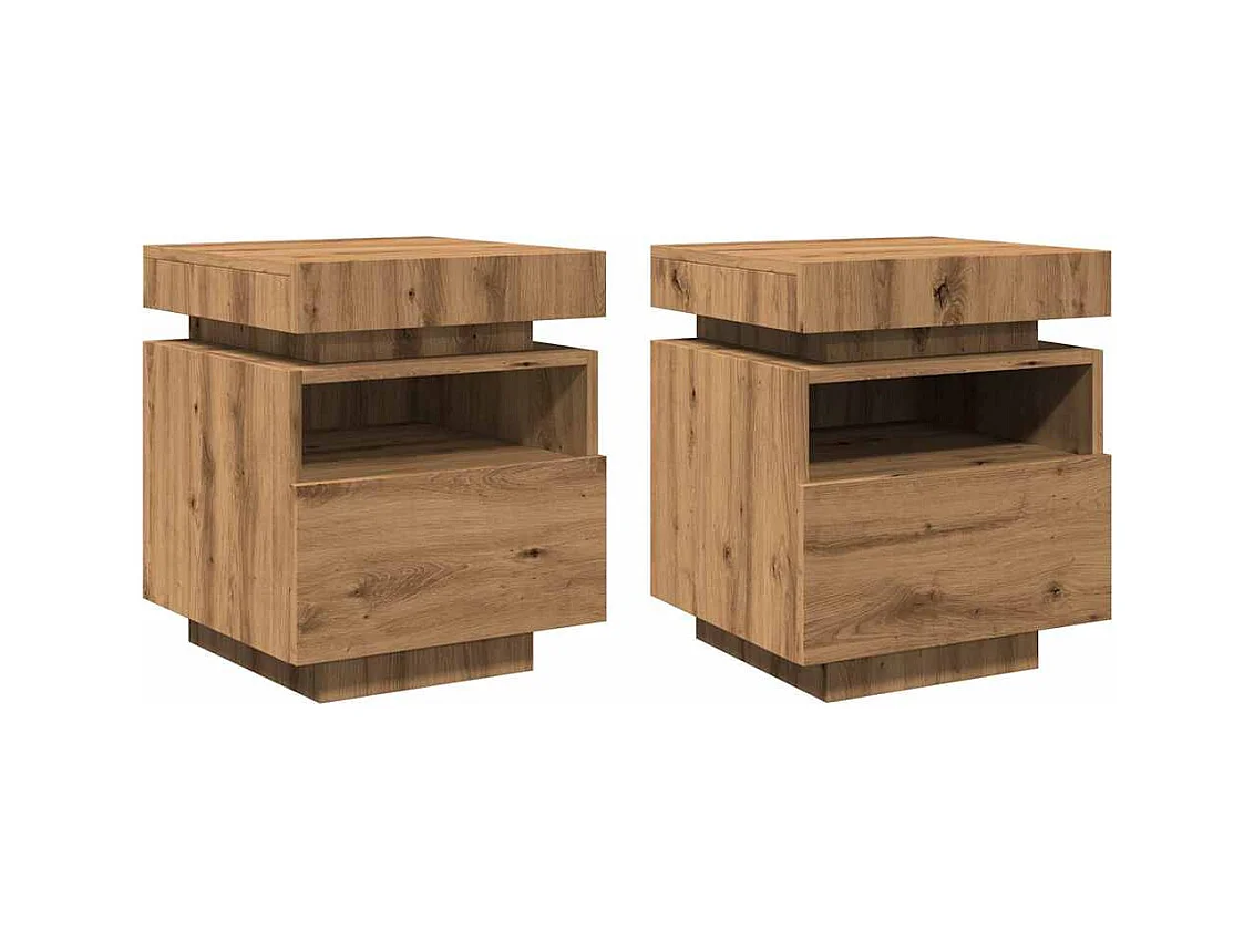 Mesitas de noche | Mesilla de noche con luces LED 2 uds roble artisan 40x39x48,5cm