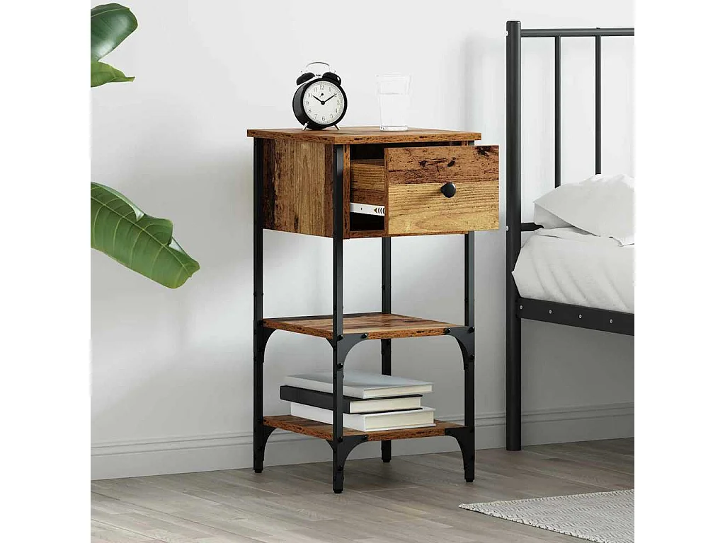 Lot de 2 Tables de chevet avec Étagères de rangement Bois ancien 34x36x70 cm