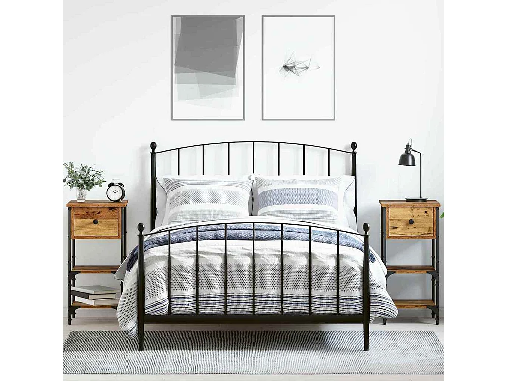 Lot de 2 Tables de chevet avec Étagères de rangement Bois ancien 34x36x70 cm