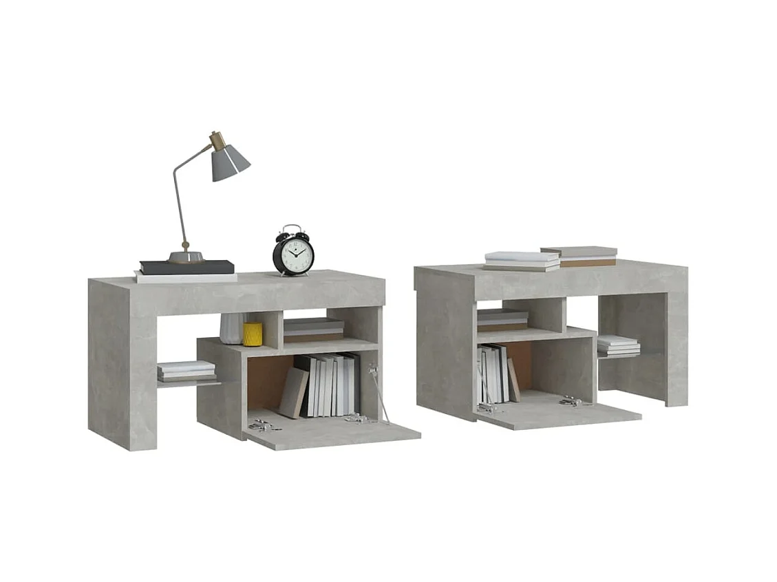 Mesitas de noche | Mesilla de noche con luces LED 2 uds gris hormigón 70x36,5x40cm