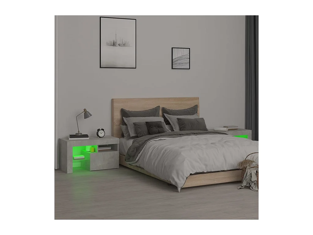 Mesitas de noche | Mesilla de noche con luces LED 2 uds gris hormigón 70x36,5x40cm