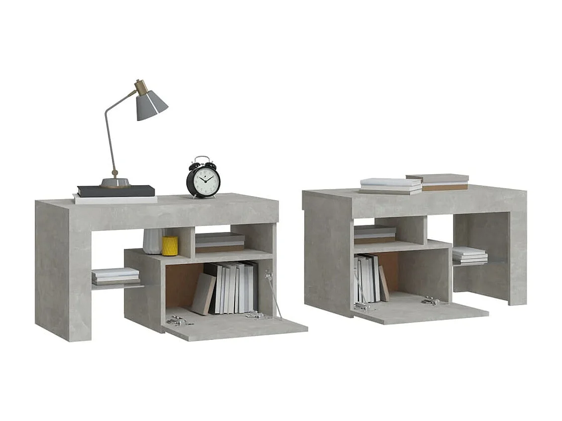 Nachttisch 2er Set-Beistelltisch-Nachttischkommode mit LED-Leuchten Betongrau 70x36,5x40 cm SHL94940