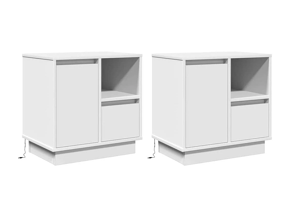 Mesa de Cabeceira Moderna com gaveta 2 peças Branco 50x34.5x50 cm.