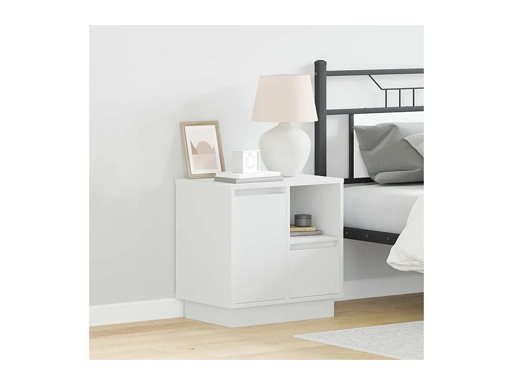 Mesa de Cabeceira Moderna com gaveta 2 peças Branco 50x34.5x50 cm.