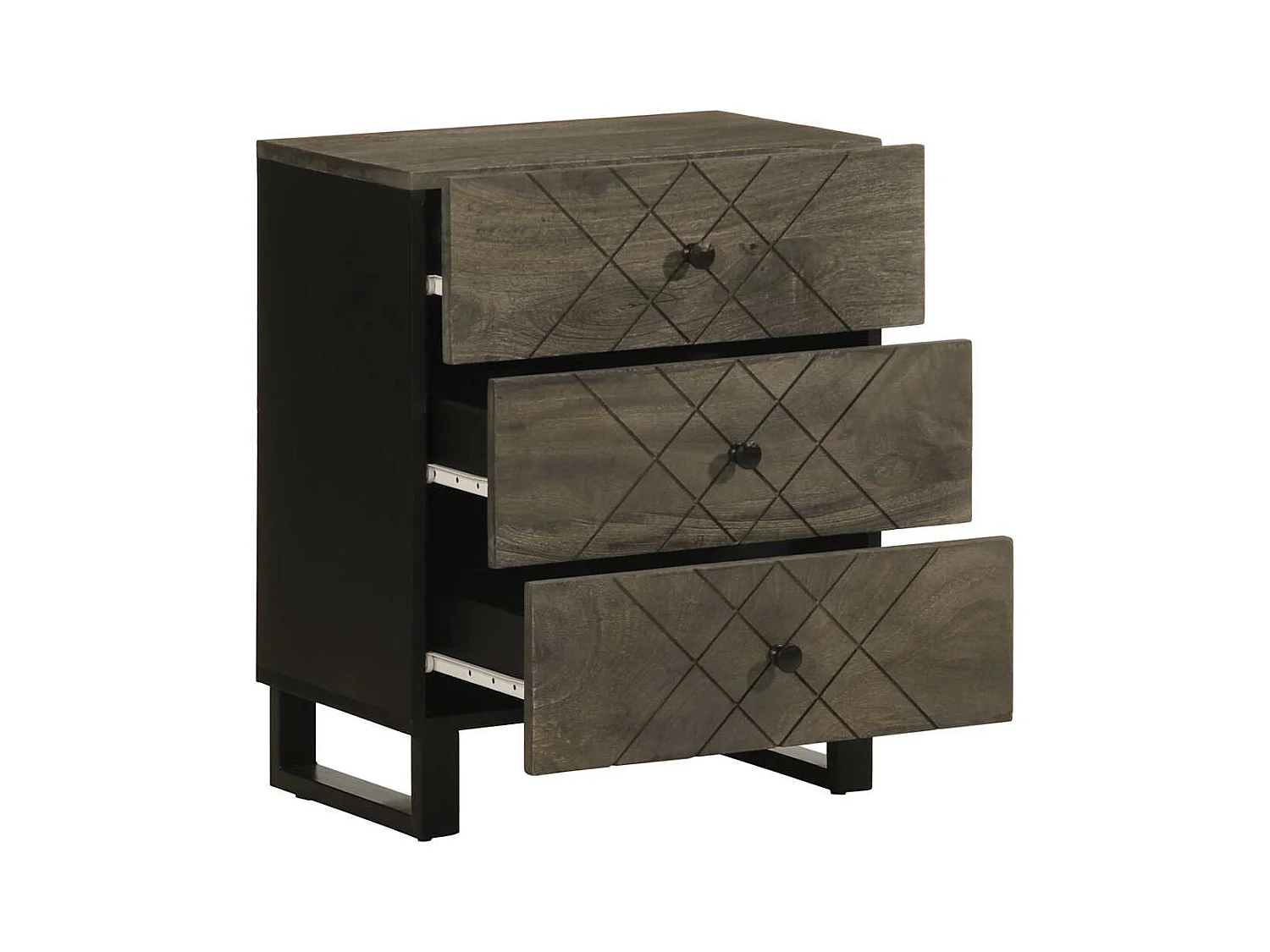 Mesilla de noche | Mesita de noche negra 50x33x62 cm madera maciza mango