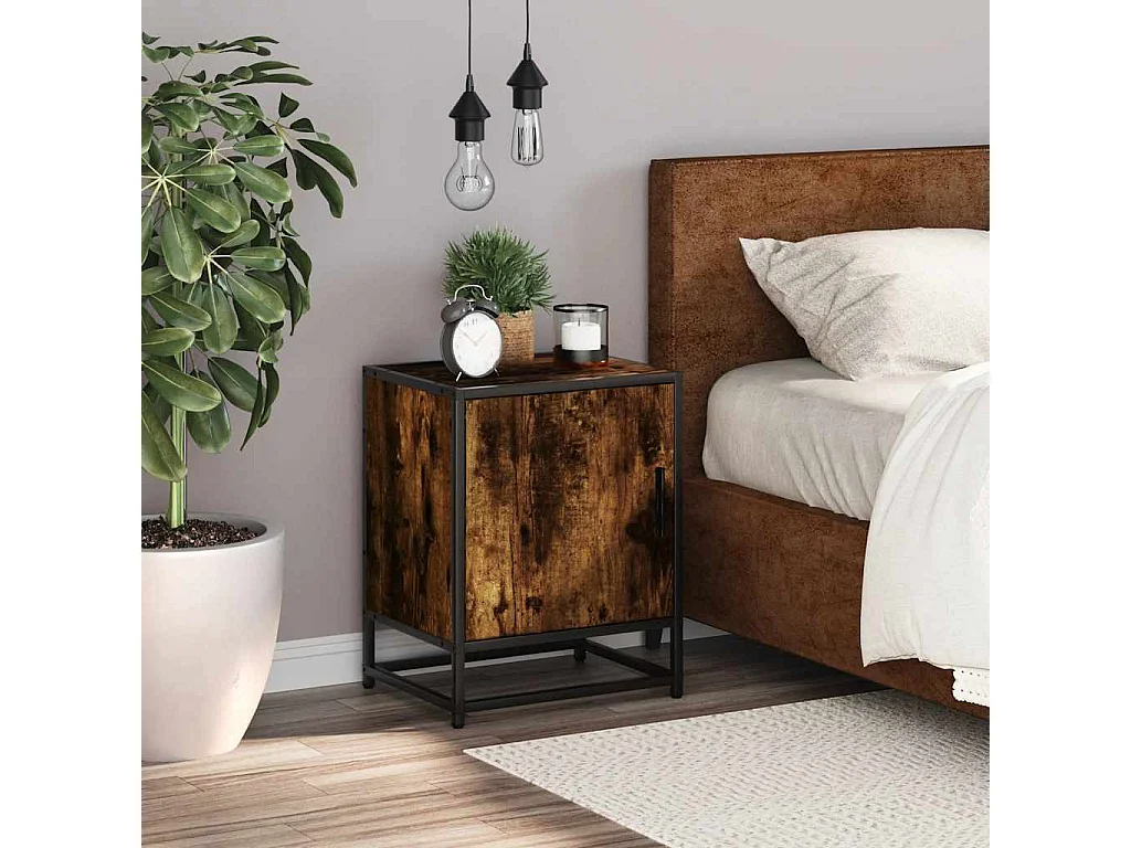 Nachttisch-Beistelltisch Räuchereiche 40x31x50 cm Holzwerkstoff und Metall SHL95712