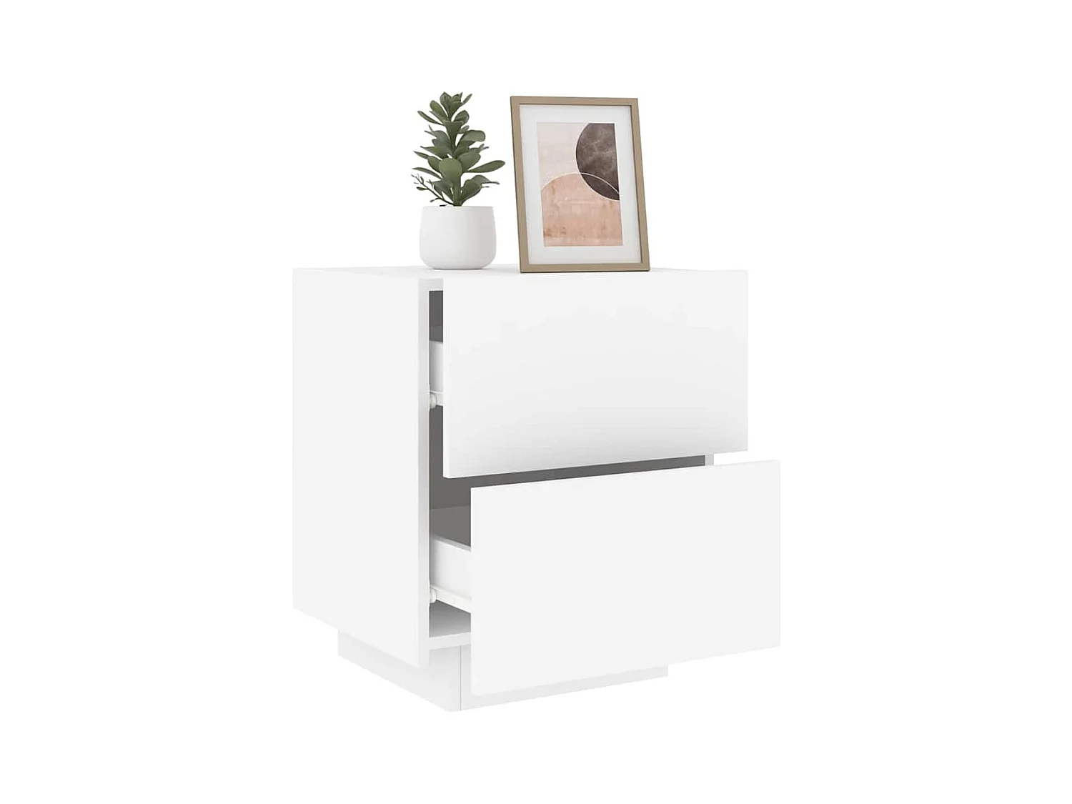 Mesita de noche | Mesilla de noche con luces LED madera de ingeniería blanca