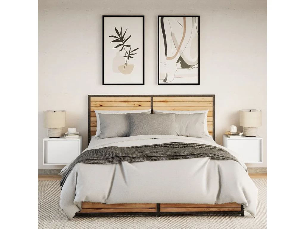 Mesitas de noche | Mesilla de noche de pared con luces LED 2 unidades blanco