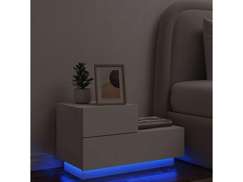 Nachttisch-Beistelltisch mit LED-Leuchten Weiß 70x36x40,5 cm SHL12865