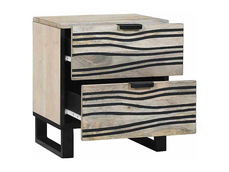 Nachttisch-Beistelltisch Weiß und Schwarz 40 x 33 x 46 cm Massivholz Akazie SHL49568