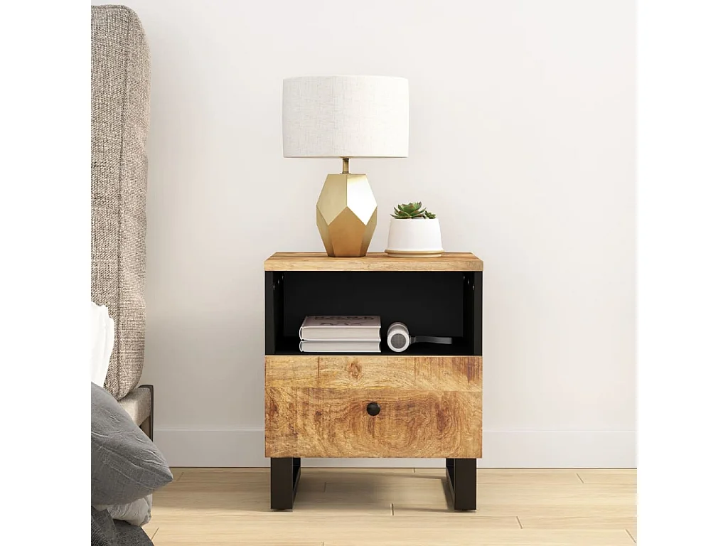 Nachttisch 2er Set-Beistelltisch Massivholz Mango & Holzwerkstoff SHL29209