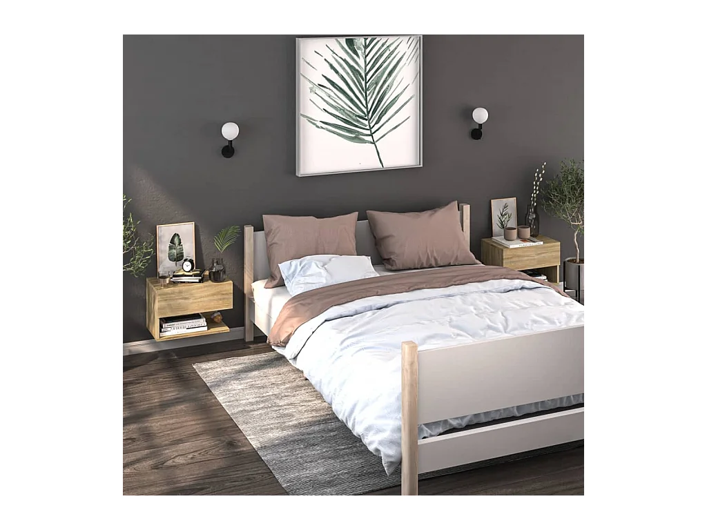 Mesita de noche | Mesilla de noche de pared 2 unidades color roble Sonoma