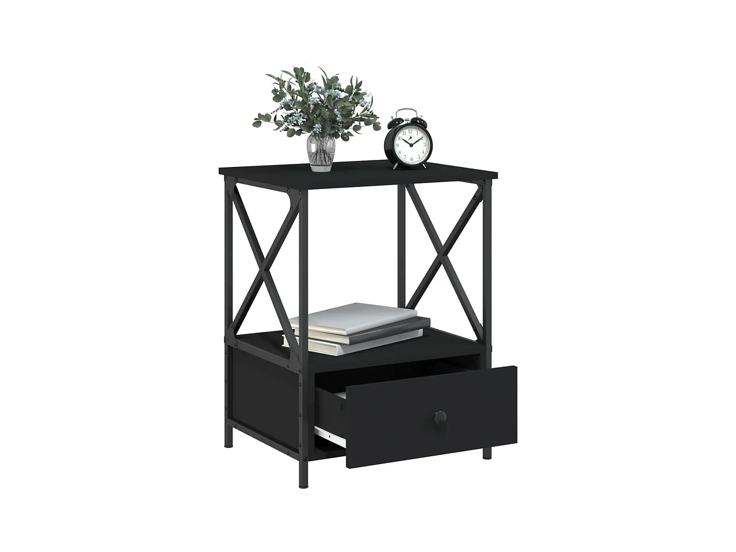 Mesitas de noche | Mesilla de noche 2 uds madera de ingeniería negro 50x41x65 cm