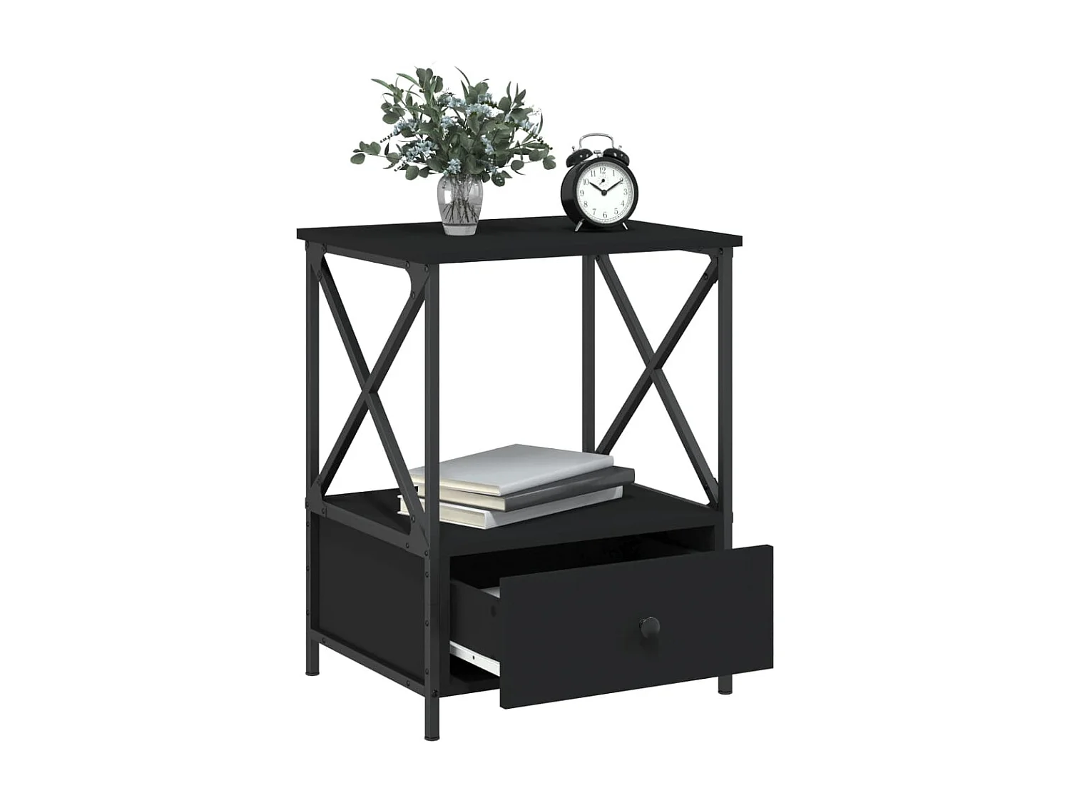 Nachttisch 2er Set-Beistelltisch-Nachttischkommode Schwarz 50x41x65 cm Holzwerkstoff SHL99974