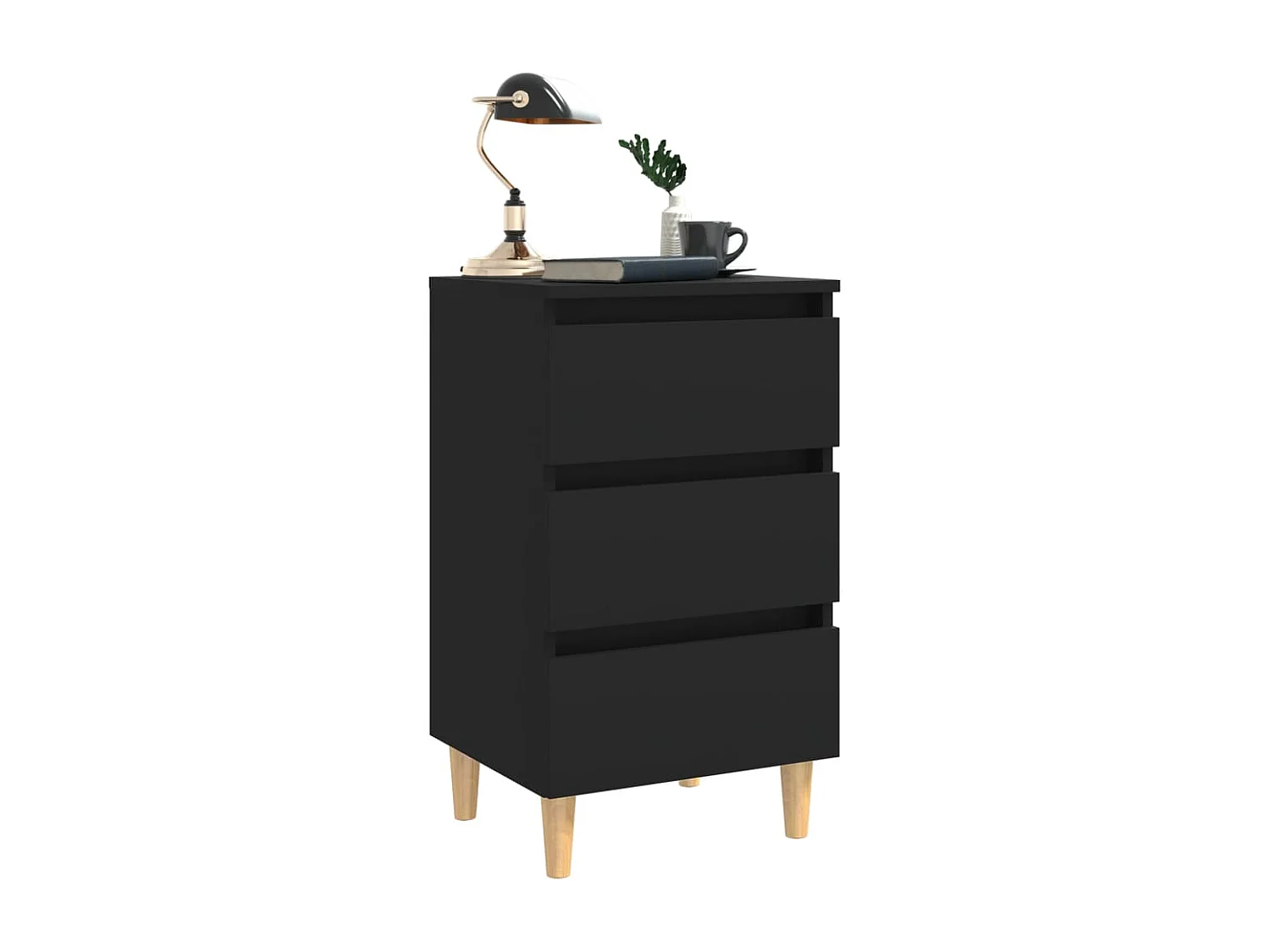 Mesa de cabeceira com pernas de madeira 2 peças 40x35x69cm preto