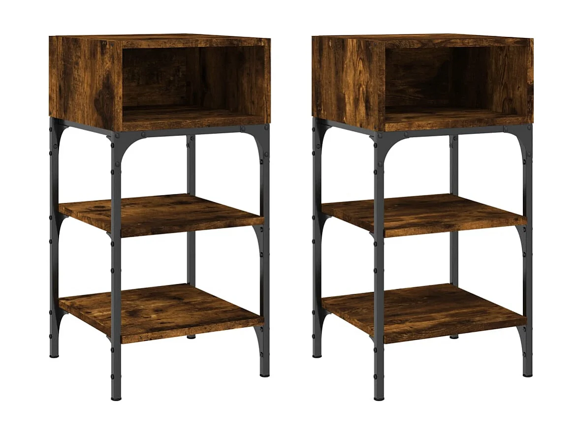 Nachttisch 2er Set-Beistelltisch-Nachttischkommode Räuchereiche 35x34,5x70 cm Holzwerkstoff SHL50355