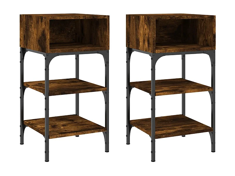 Nachttisch 2er Set-Beistelltisch-Nachttischkommode Räuchereiche 35x34,5x70 cm Holzwerkstoff SHL50355